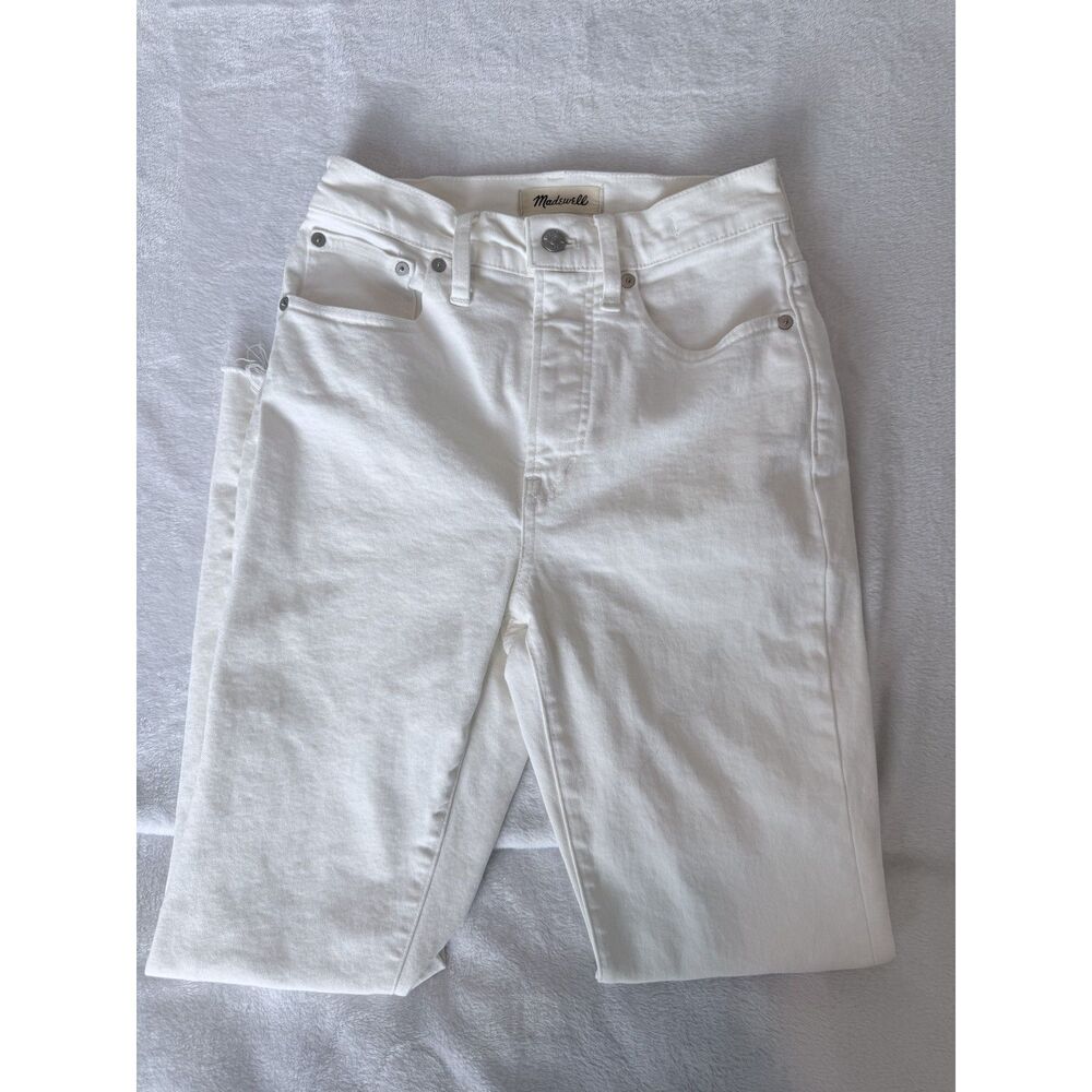 Madewell The Perfect Vintage Jean High Rise White Raw Hem Straight Leg Pants